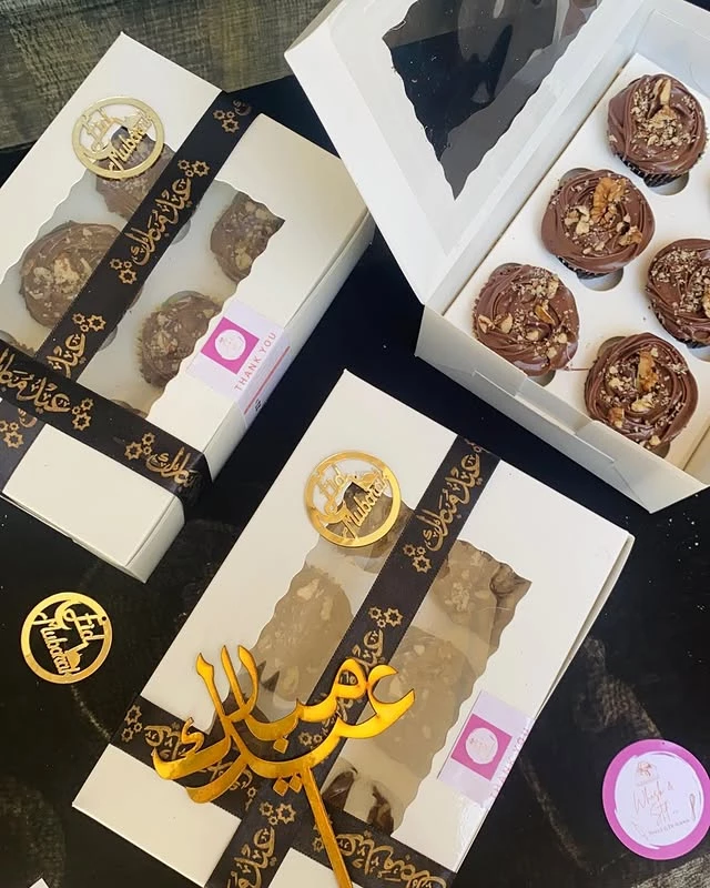 Custom cupcakes boxes for Eid with 'Happy Birthday' decorations and festive designs - Festival Cupcake Boxes Karachi By Whisk And Sift